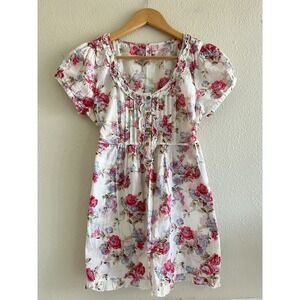 Dolled Up By FANG Y2K Floral Babydoll Top Sz.L Tie Waist Cottagecore Feminine